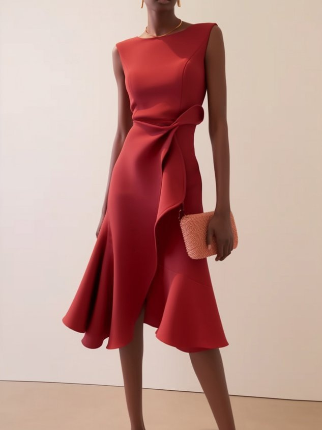 Beatrice | Damen Drapiertes Asymmetrisches Midikleid 0