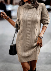 Beige knitted dress with turtleneck