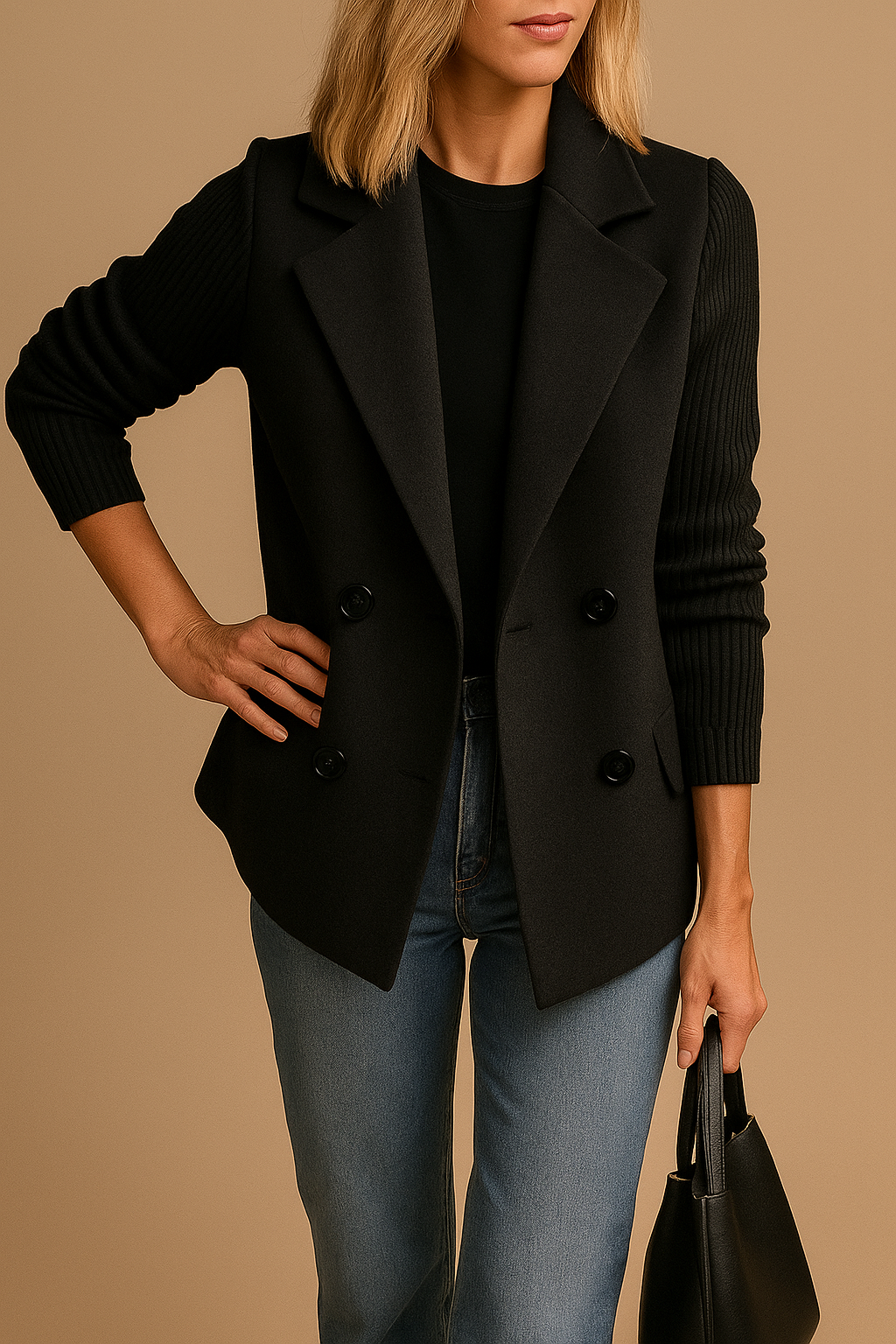 Blazer Damen | Strickärmel & Zweireiher-Design