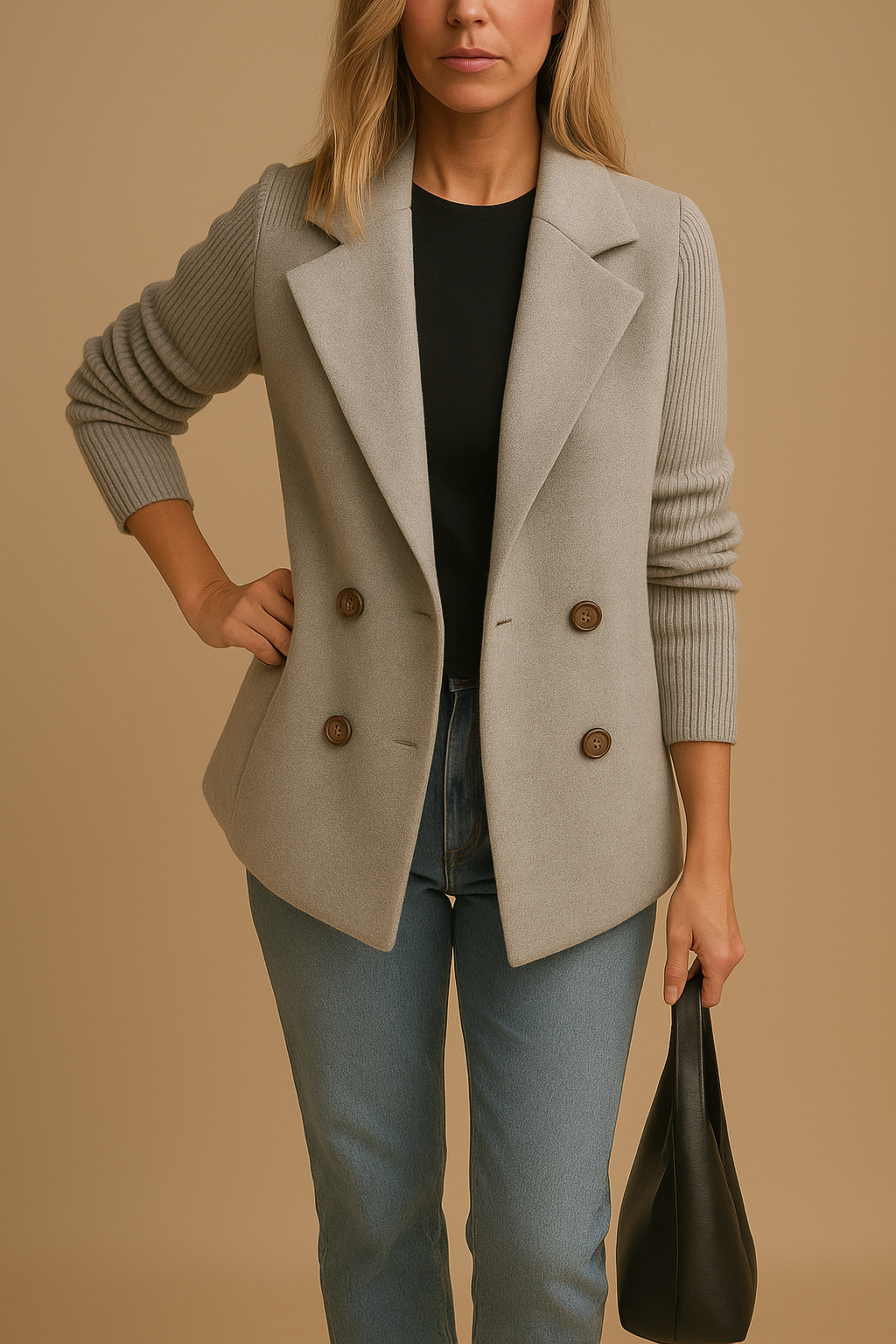 Blazer Damen | Strickärmel & Zweireiher-Design