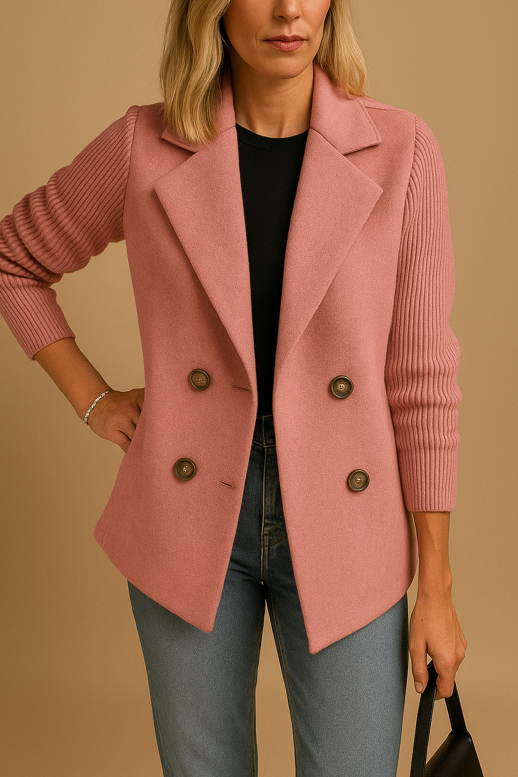 Blazer Damen | Strickärmel & Zweireiher-Design