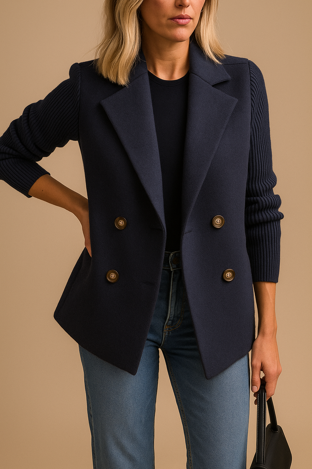 Blazer Damen | Strickärmel & Zweireiher-Design