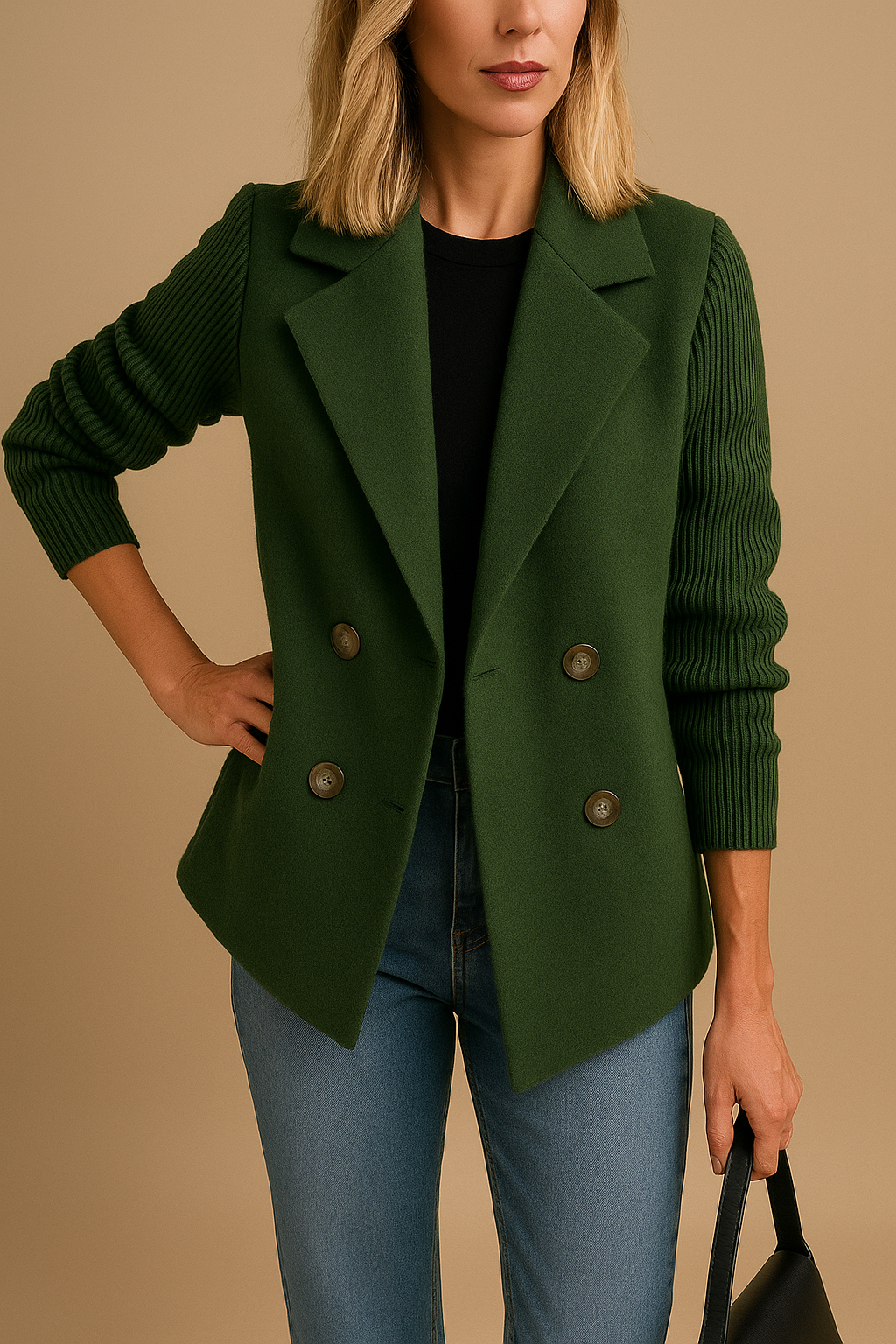 Blazer Damen | Strickärmel & Zweireiher-Design