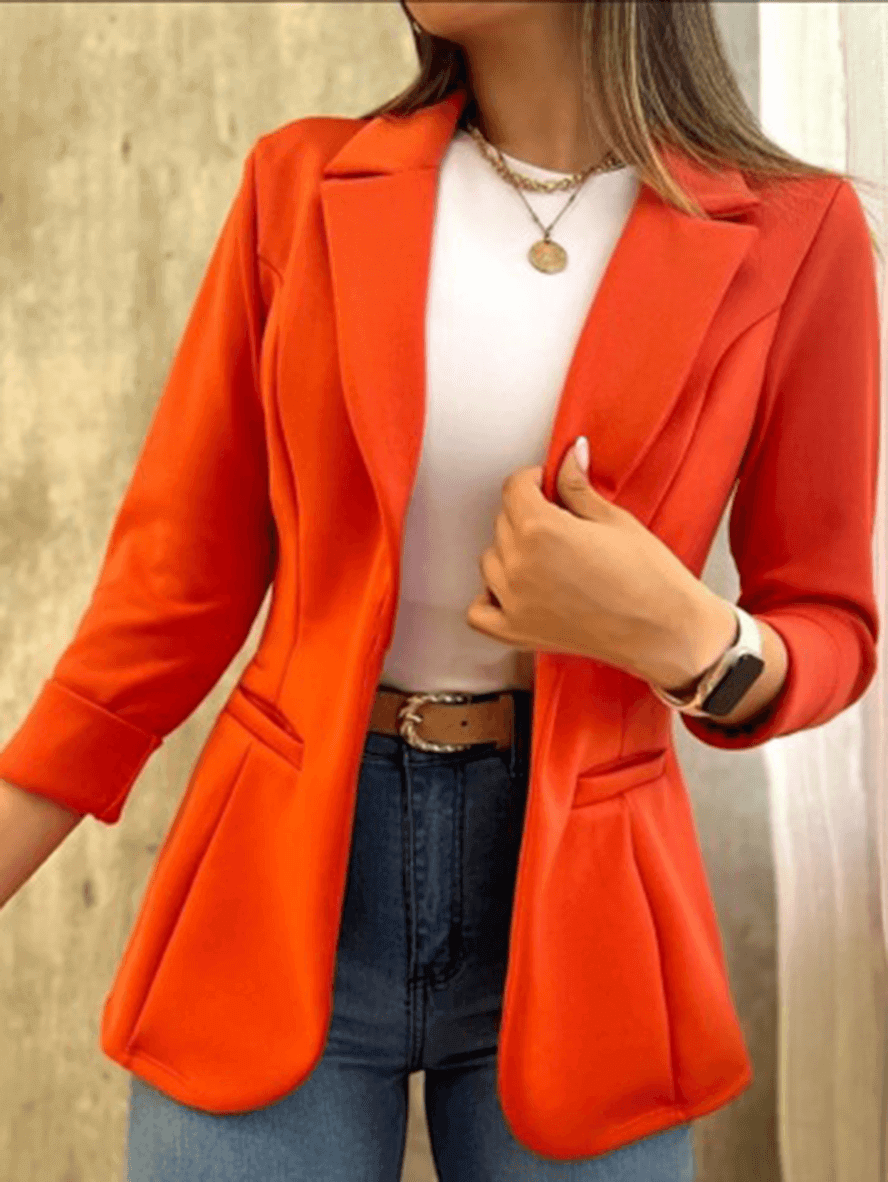 Einfarbiger Büro-Blazer, Taschen, Reverskragen, lange Ärmel, Damenanzug-Stil, elegante Modejacke 2