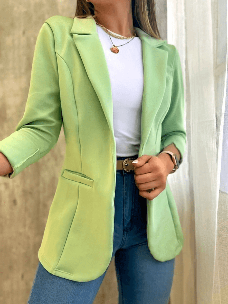Einfarbiger Büro-Blazer, Taschen, Reverskragen, lange Ärmel, Damenanzug-Stil, elegante Modejacke 0