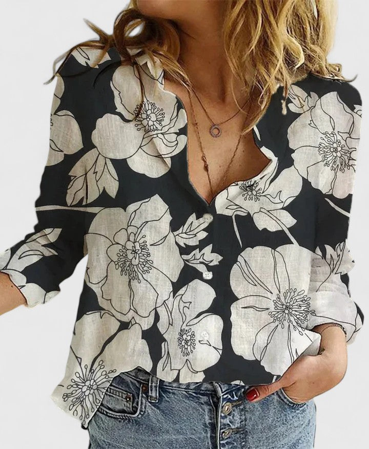 Winifred | Elegante Damenbluse mit V-Ausschnitt – Blumendruck für festliche Anlässe 1