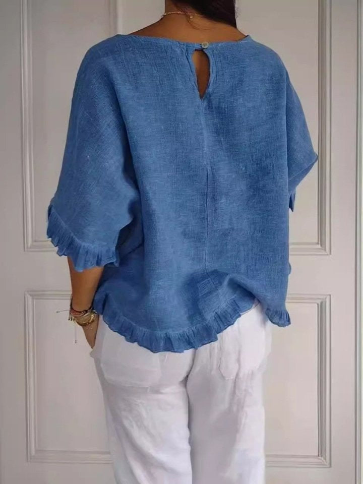 Bluse Damen | Casual Elegant mit Rüschensaum & Rundhals