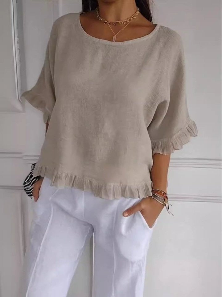 Bluse Damen | Casual Elegant mit Rüschensaum & Rundhals