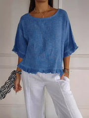 Blusa da donna | Casual elegante con orlo arricciato & scollo rotondo