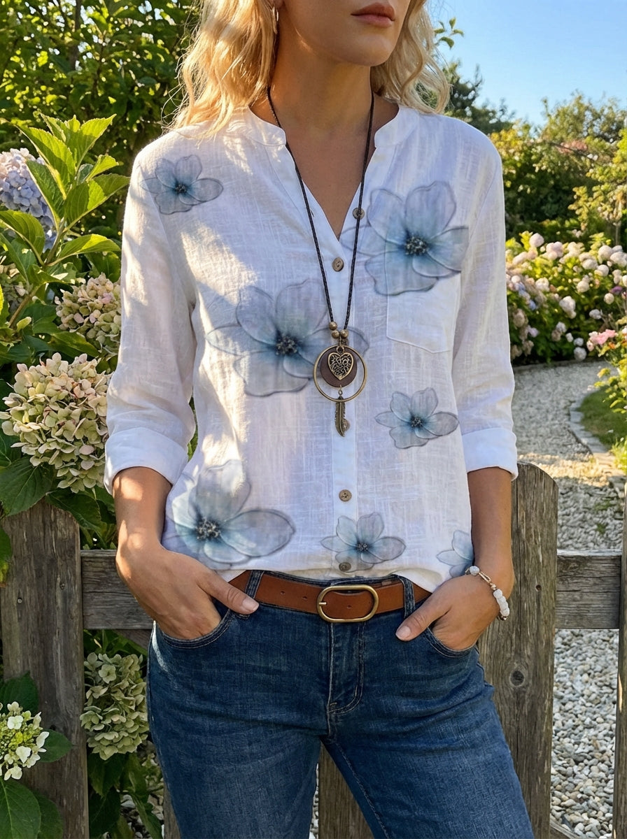 Blusenjacke Damen | Blumenprint & Knopfleiste