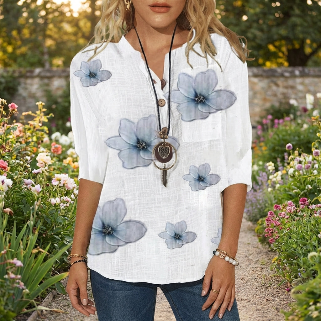 Blusenjacke Damen | Blumenprint & Knopfleiste