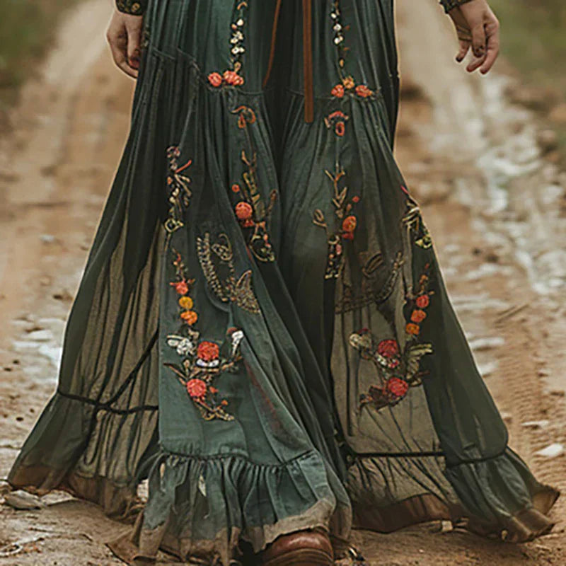 Bohemian Besticktes V-Ausschnitt Maxikleid für Damen 2