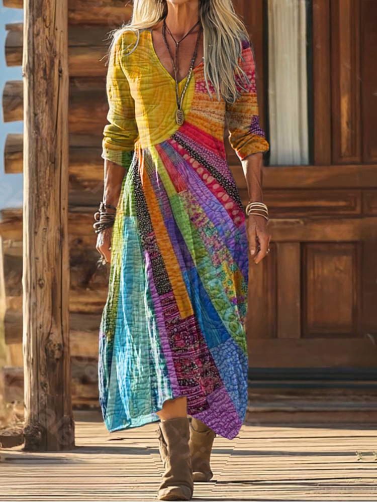 Boho-Chic Sonnenmuster Kleid 0