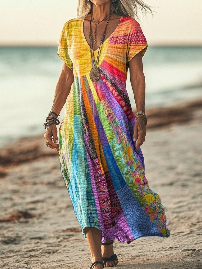 Boho-Chic Sonnenmuster Kleid 1