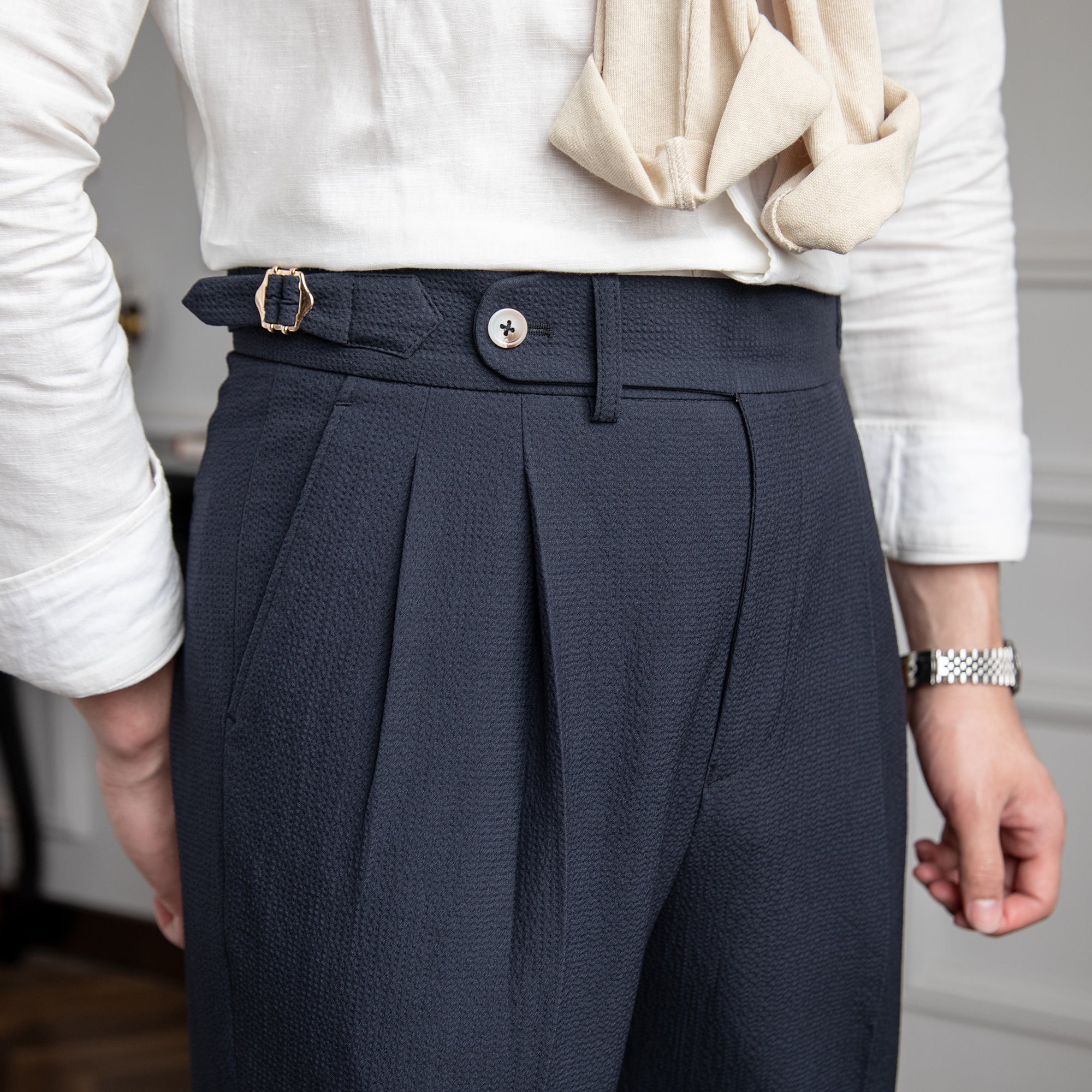 Branford | Herren High-Waist Work Trousers Pleated Ankle Length Klassischer Schnitt 0