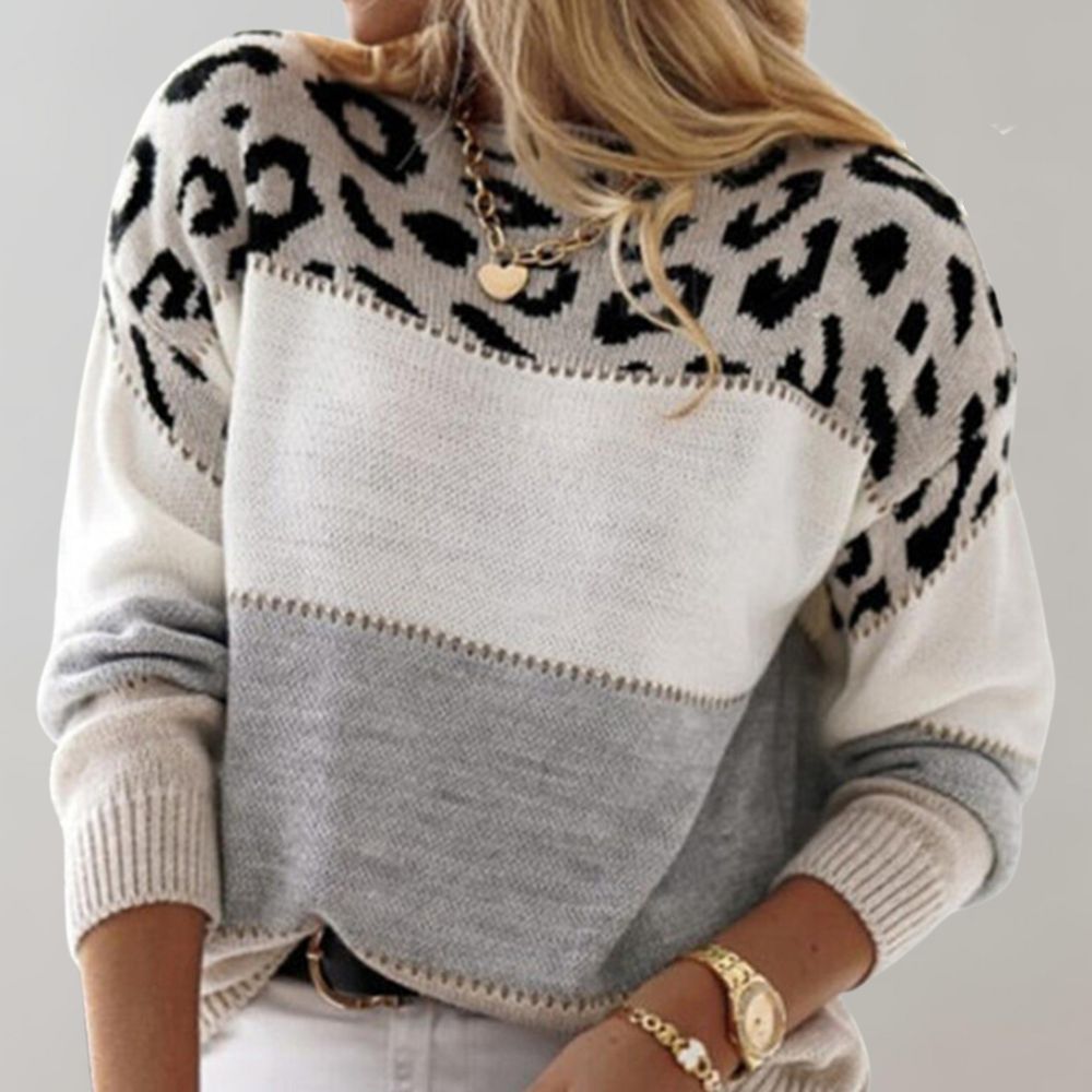 Strickpullover Damen | Farbblock & Leopardenmuster 3