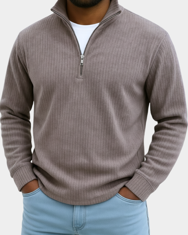 Calix | Trendiger gerippter Pullover mit Reißverschluss 9
