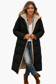 Chaqueta acolchada larga para mujer, corte holgado, cálida, manga larga y capucha