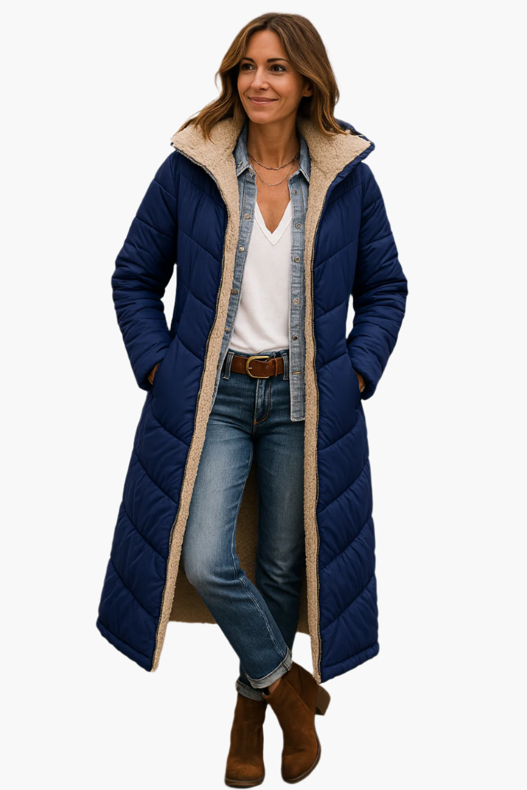 Steppjacke Damen | Lang mit Kapuze für Winter 2