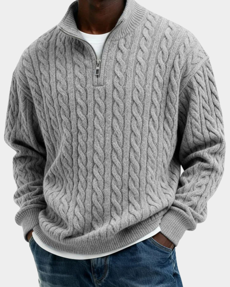 Chris | Klassischer Zopfstrick-Pullover mit kurzem Reißverschluss 10