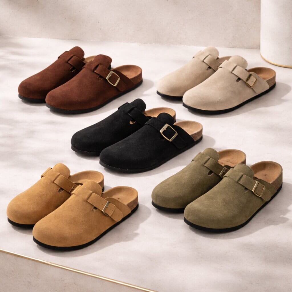 Clogs aus Wildleder Damen Herren | Verstellbare Schnalle & Fußbett-Komfort