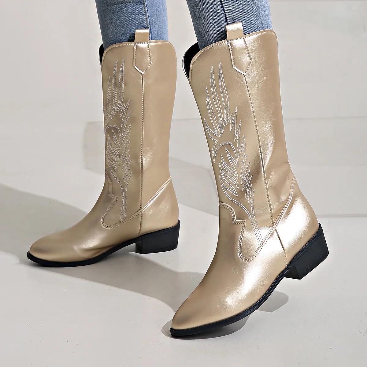 Elegante Damen Cowboystiefel mit Blockabsatz und ansprechender Verzierung - J&B - 7 - Annoboutique