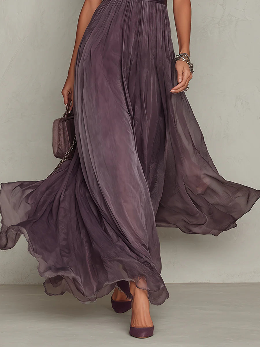 Cynthy – Fließendes Maxikleid in Pflaumenblau Mit Spitze 2