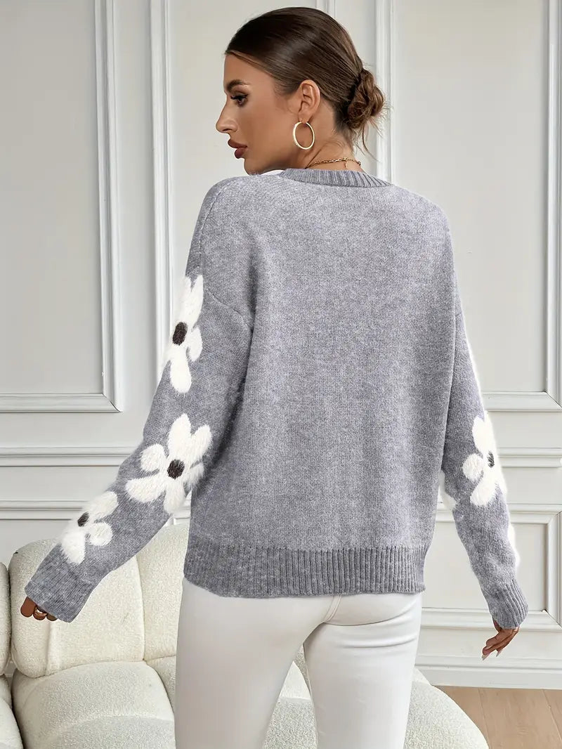 Strickpullover Damen | Verspielte Blumenstickerei 6