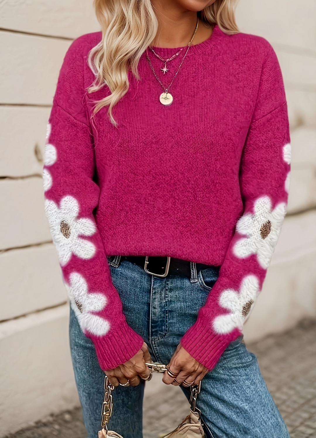 Strickpullover Damen | Verspielte Blumenstickerei 12