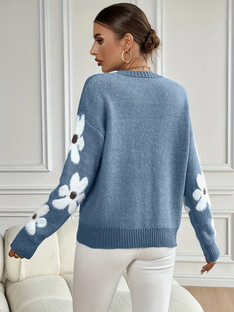 Strickpullover Damen | Verspielte Blumenstickerei 3
