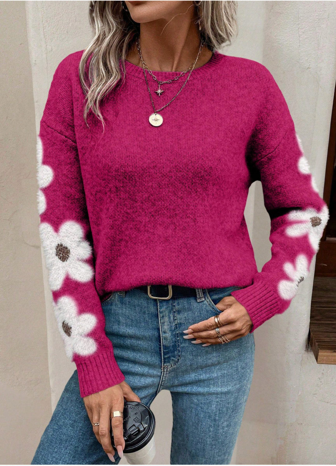 Strickpullover Damen | Verspielte Blumenstickerei 10