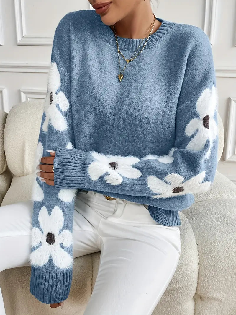Strickpullover Damen | Verspielte Blumenstickerei 2
