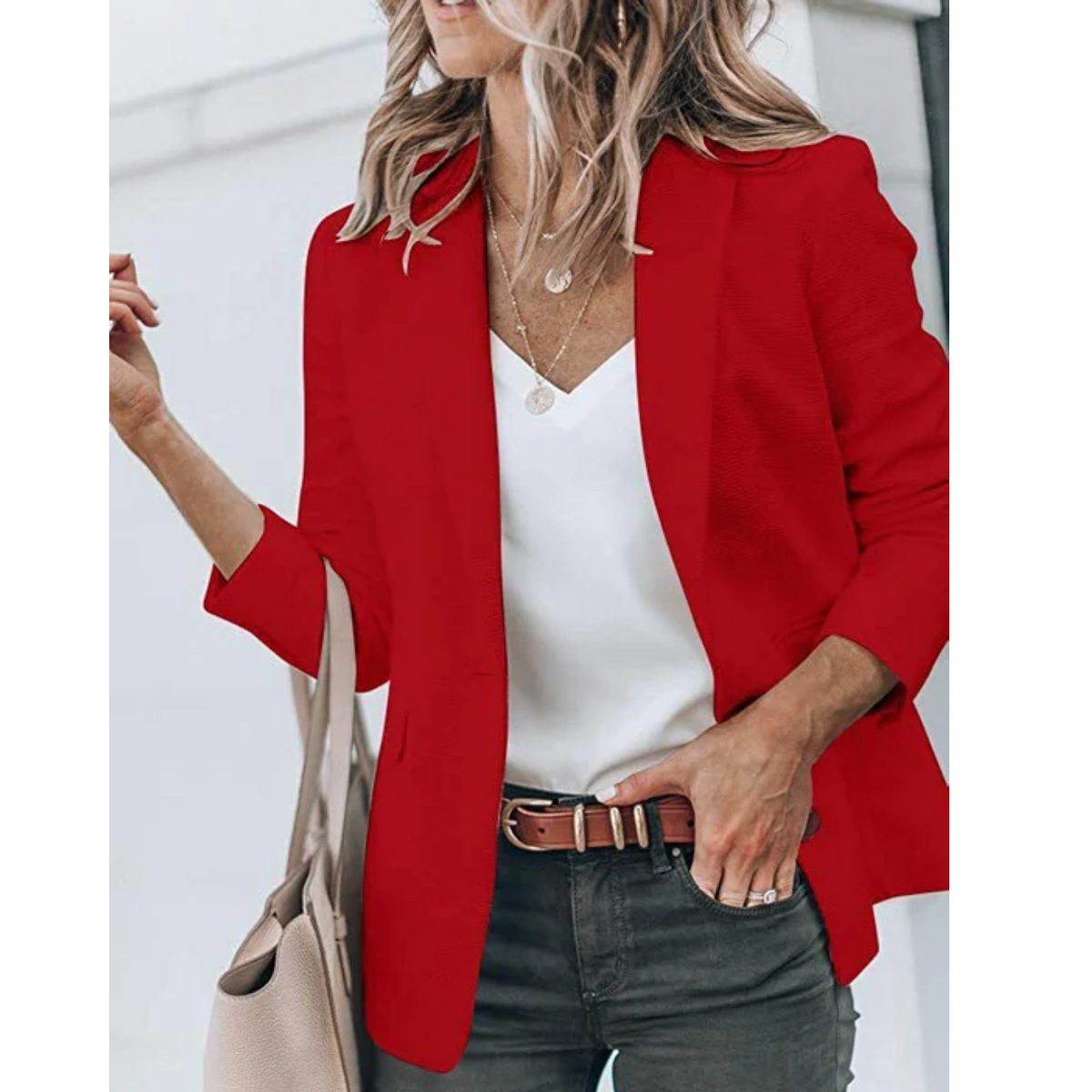 Damen Blazer tailliert Reverskragen Pattentaschen mit Rückenschlitz