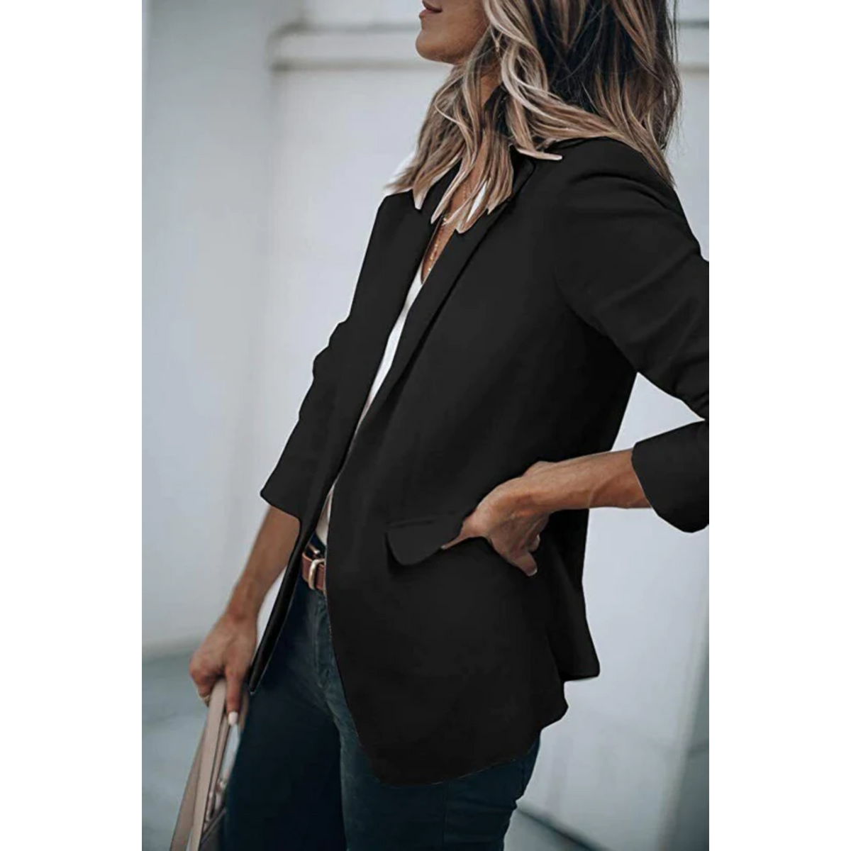 Damen Blazer tailliert Reverskragen Pattentaschen mit Rückenschlitz