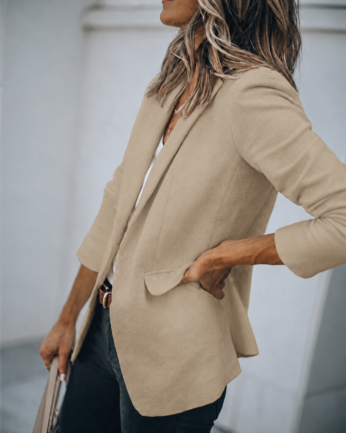 Damen Blazer tailliert Reverskragen Pattentaschen mit Rückenschlitz