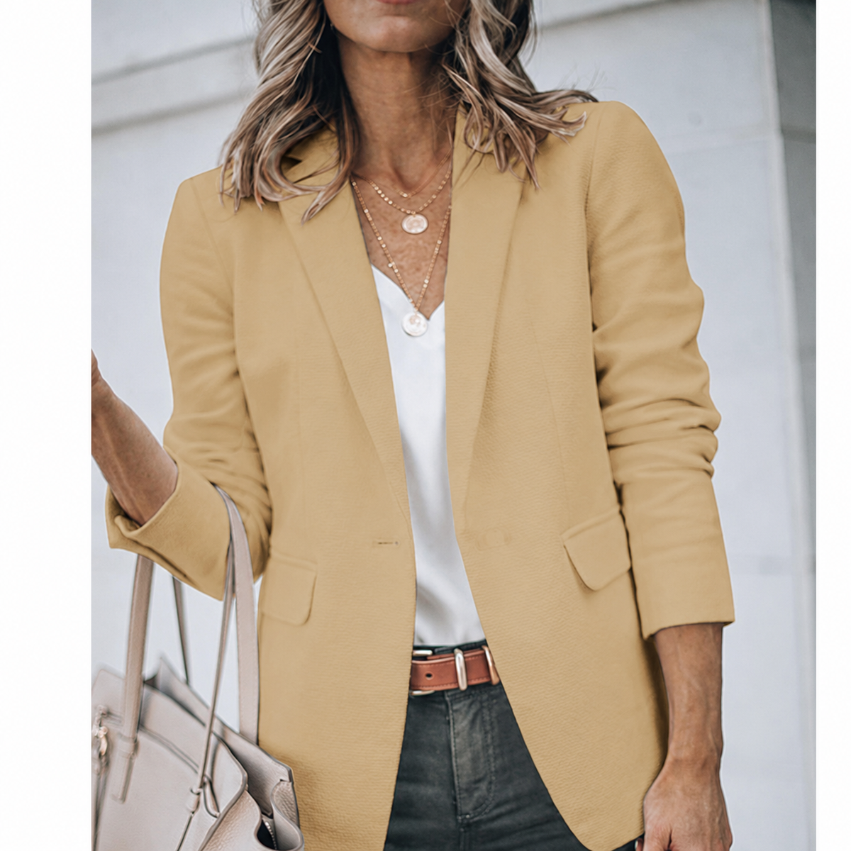 Damen Blazer Tailliert Reverskragen Pattentaschen Ärmel 2