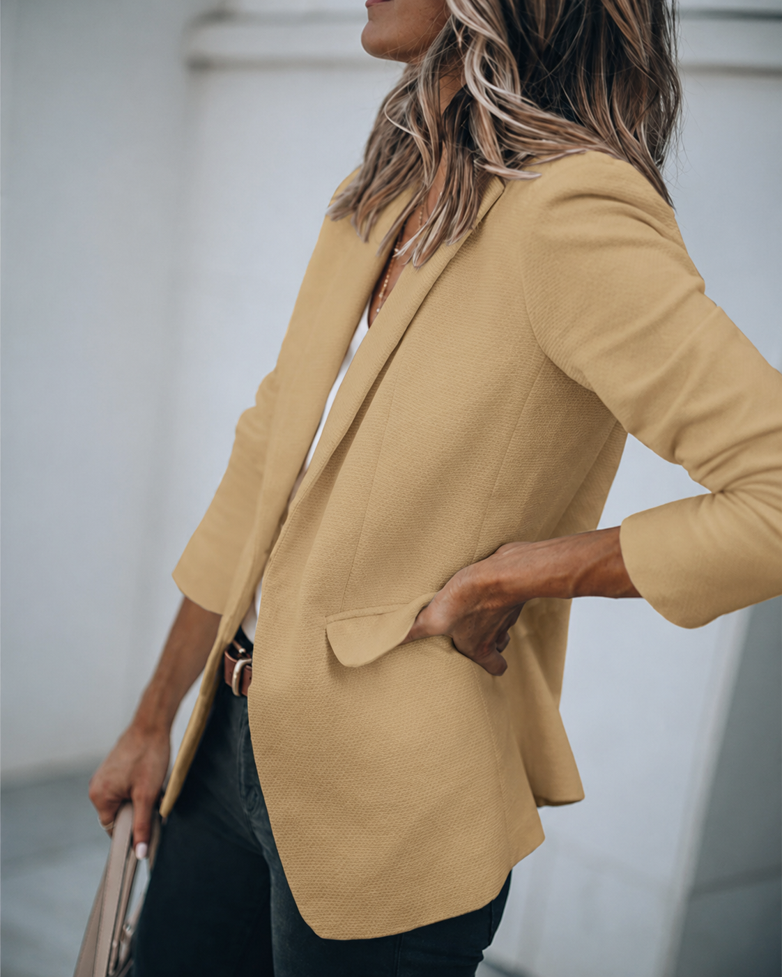 Damen Blazer tailliert Reverskragen Pattentaschen mit Rückenschlitz