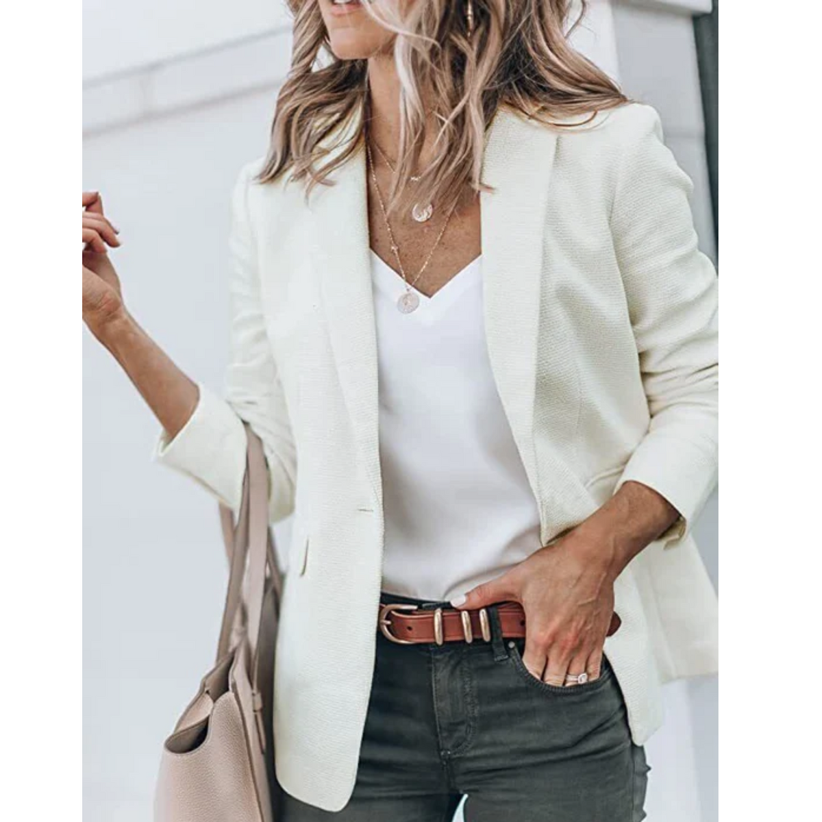 Damen Blazer Tailliert Reverskragen Pattentaschen Ärmel 1