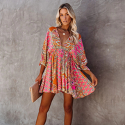 Damska boho kwiatowa mini sukienka - Aurora