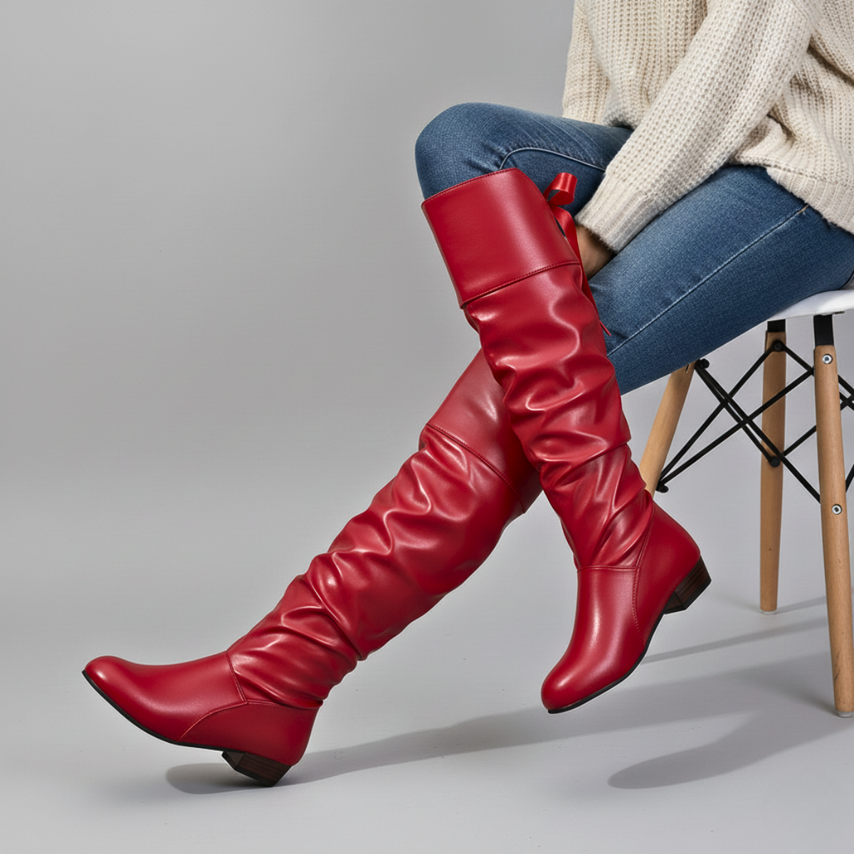 Damen Boots Mandelzehe Slouch Schaft locker fallend mit Blockabsatz