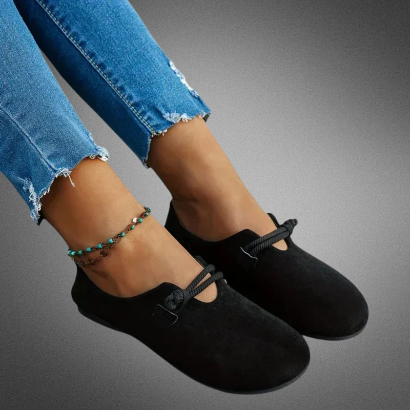Damen Loafer runde Zehenkappe flache Sohle Slip-on mit Riemendetail