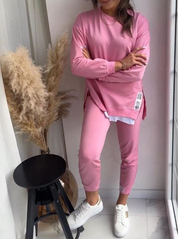 Damen-Patchwork-Sweatshirt mit zweiteiligem Oberteil und Hose