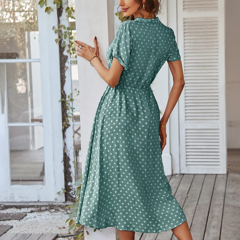 Damen Polka Dot Midi Kleid - Isabella