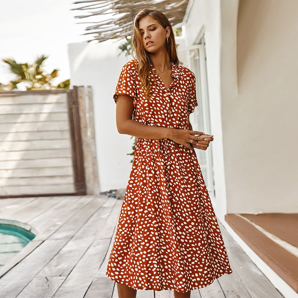 Damen Polka Dot Midi Kleid - Isabella