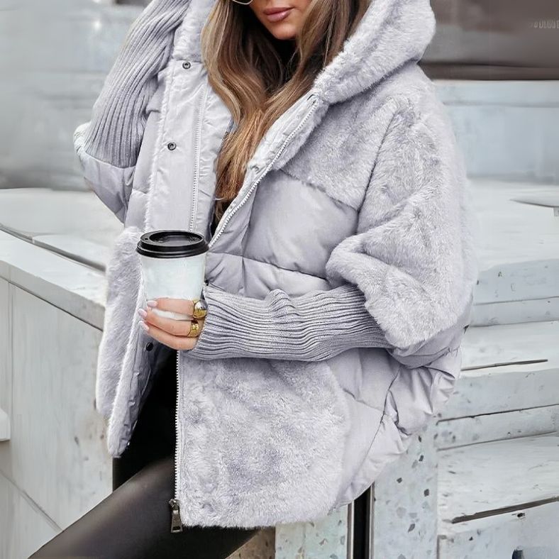 Damen Pufferjacke mit Kapuze | Warm & Weich | Faux-Fur-Details