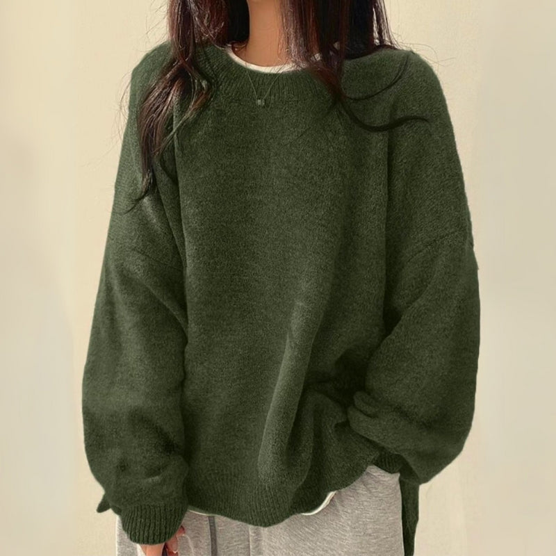 Damen Oversized Pullover Seitenschlitz Strickpullover Casual 4