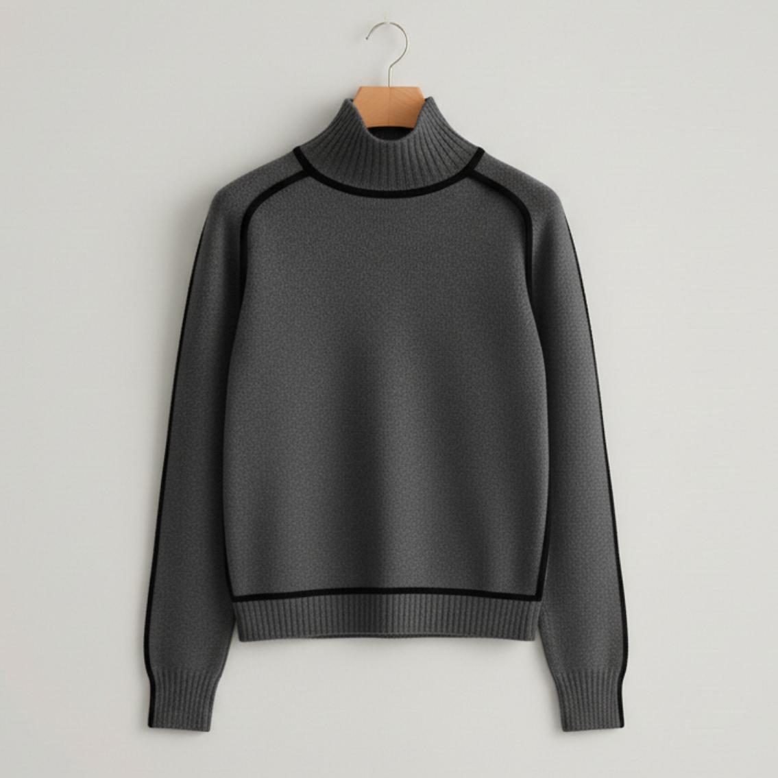 Damen Rollkragen Strickpullover Kontrastdetails Ärmel 10