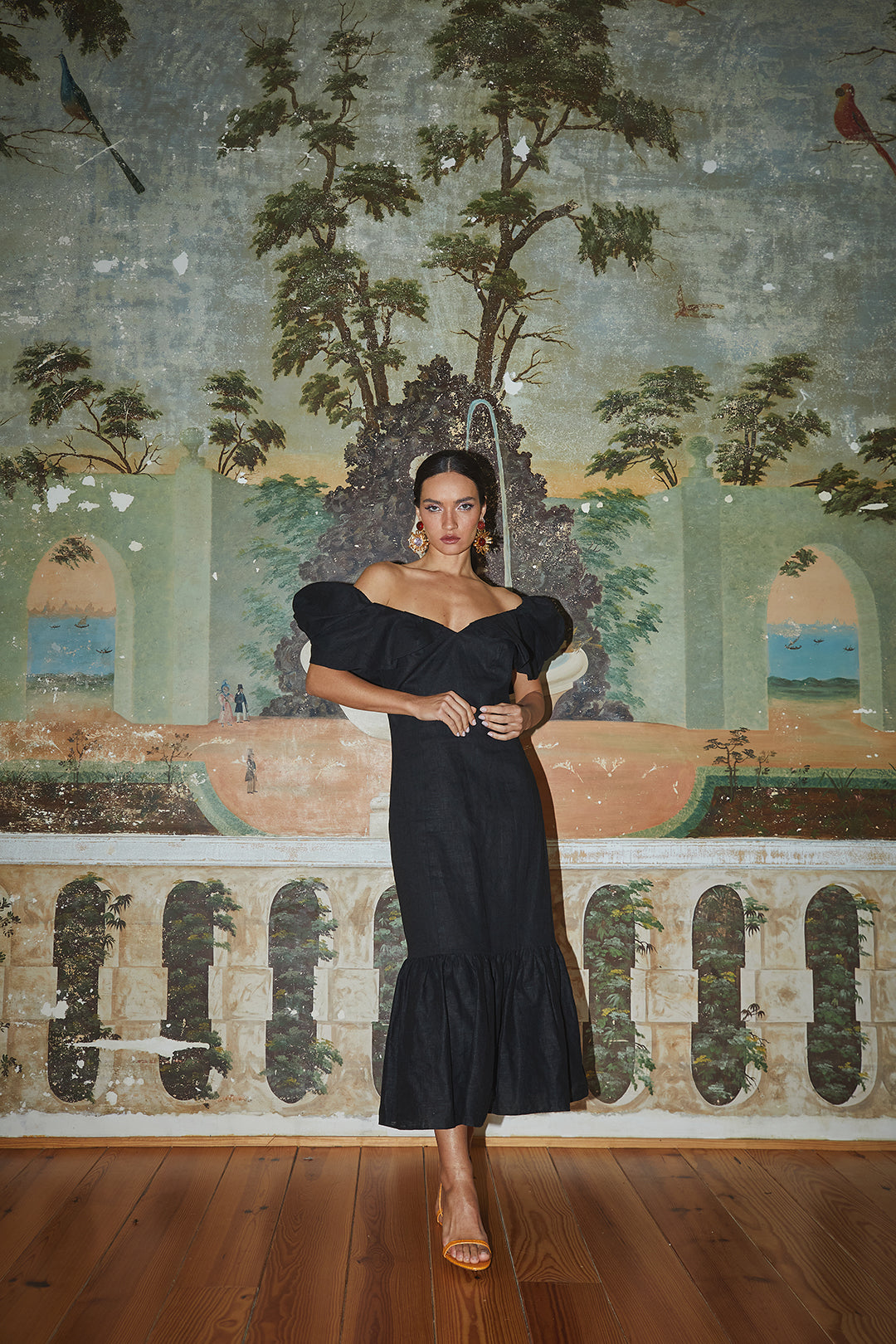 Damen Schwarzes Abend Midi Kleid - Chloe