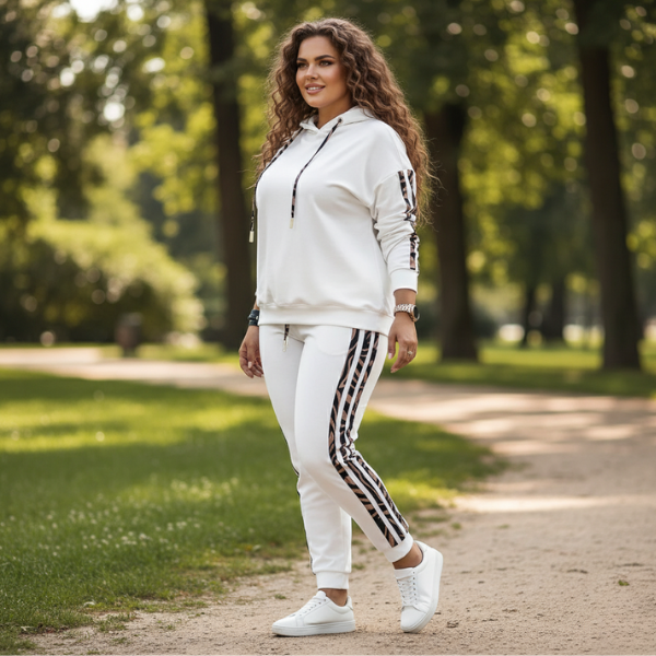 Damen Sportset Streifendetails Rundhals locker mit weichem Material