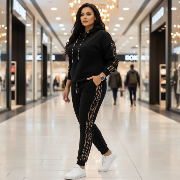 Damen Sportset Streifendetails Rundhals locker mit weichem Material